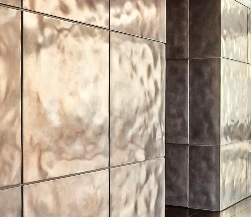 interior etched stainless steel wall