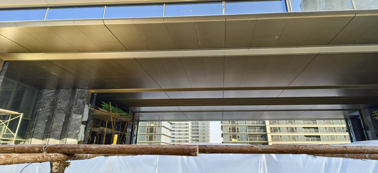 High-End Custom PVD Champagne Gold Stainless Steel Double-Curved Ceiling for Real Estate Showrooms